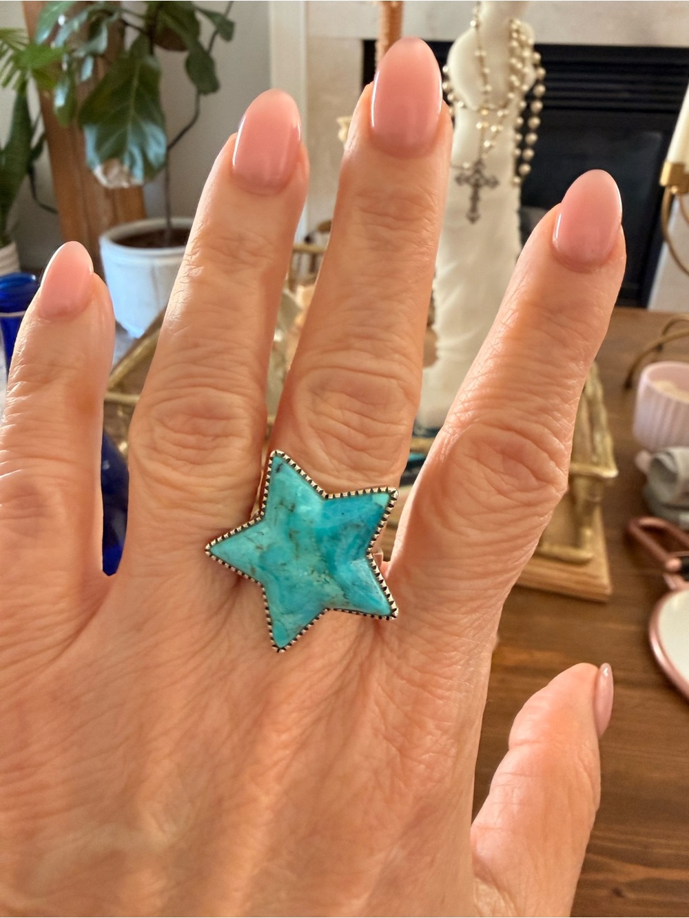 Genuine Arizona Turquoise Star sterling silver Statement Ring - Women Jewelry - Picture 3 of 3